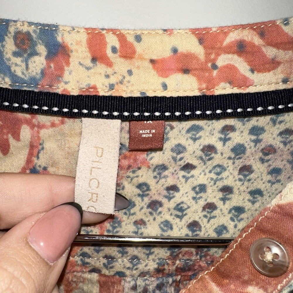Anthropologie Patchwork Floral Button-Down Blouse in Blue, Rust, Cream - Picture 6 of 9